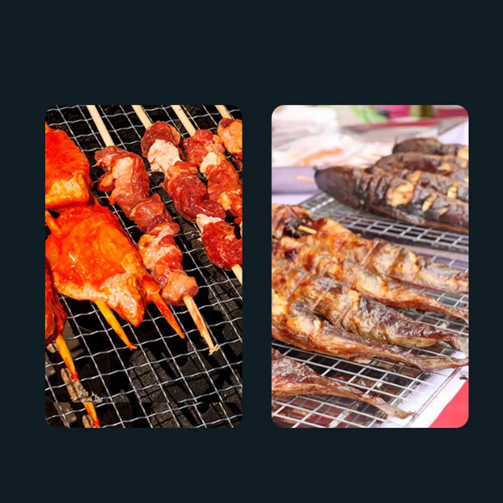 Stainless Steel Grill Basket BBQ Cooking Rack Fish Vegetable Grilling Basket Portable Barbecue Tools Steak Meat Seafood Grid