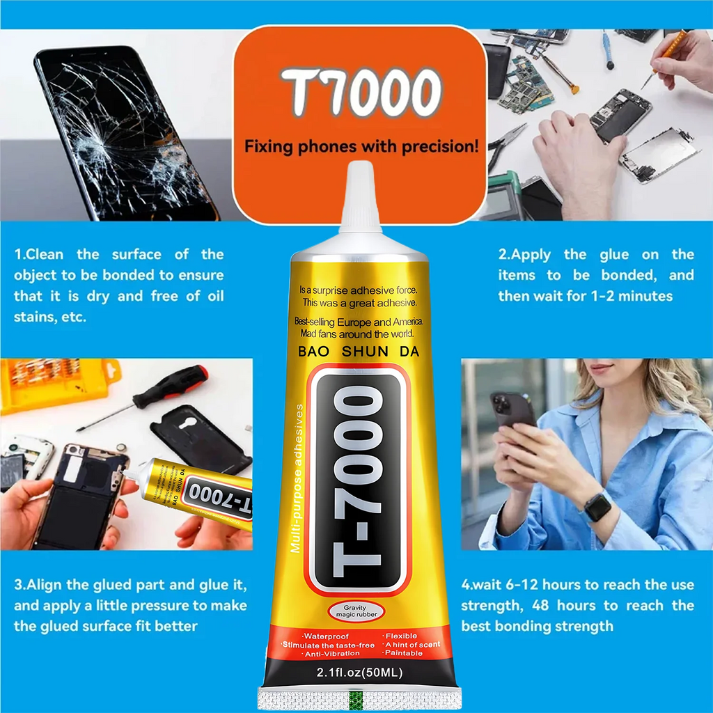 T7000 Upgrade Black Contact Cellphone Tablet Repair Adhesive,Strong Multi-Purpose Glue liquid Precision Applicator Glue.