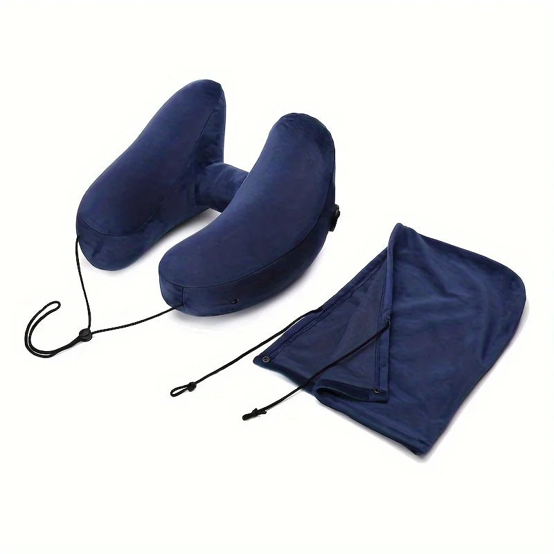 Portable multifunctional cervical pillow outdoor travel inflatable H pillow with cap U-shaped pillow nap plane train neck pillow