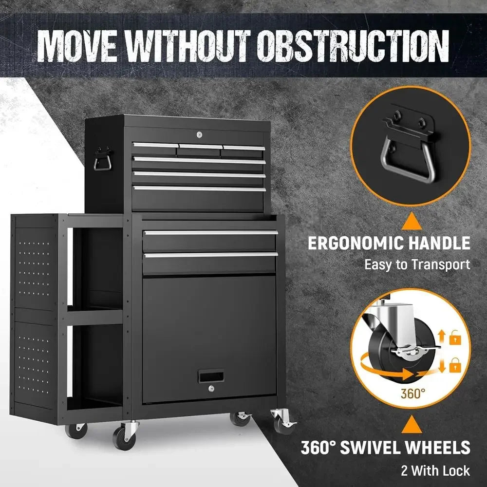 Mobile 3-in-1 Tool Chest with Lockable Steel Cabinet, Detachable Top and Bottom Storage, Ideal for Workshops and Repairs