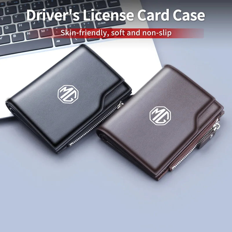 Car PU Leather Driver's License Card Holder Case Coin Pocket Wallet For Morris Garages MG 3 5 6 7 HS ZS GS Hector TF GT ZR RX5
