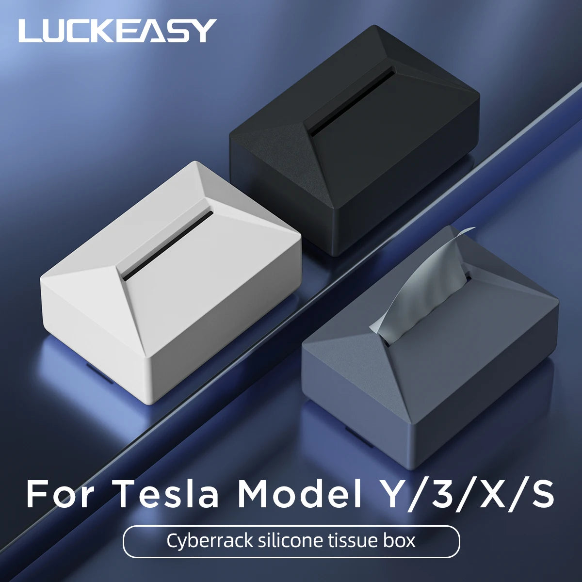 LUCKEASY Car Tissue Box For Tesla Model Y 3 X S Seat Back Hanging Silicone Tissue Holder Box With Fix Strap Interior Accessories