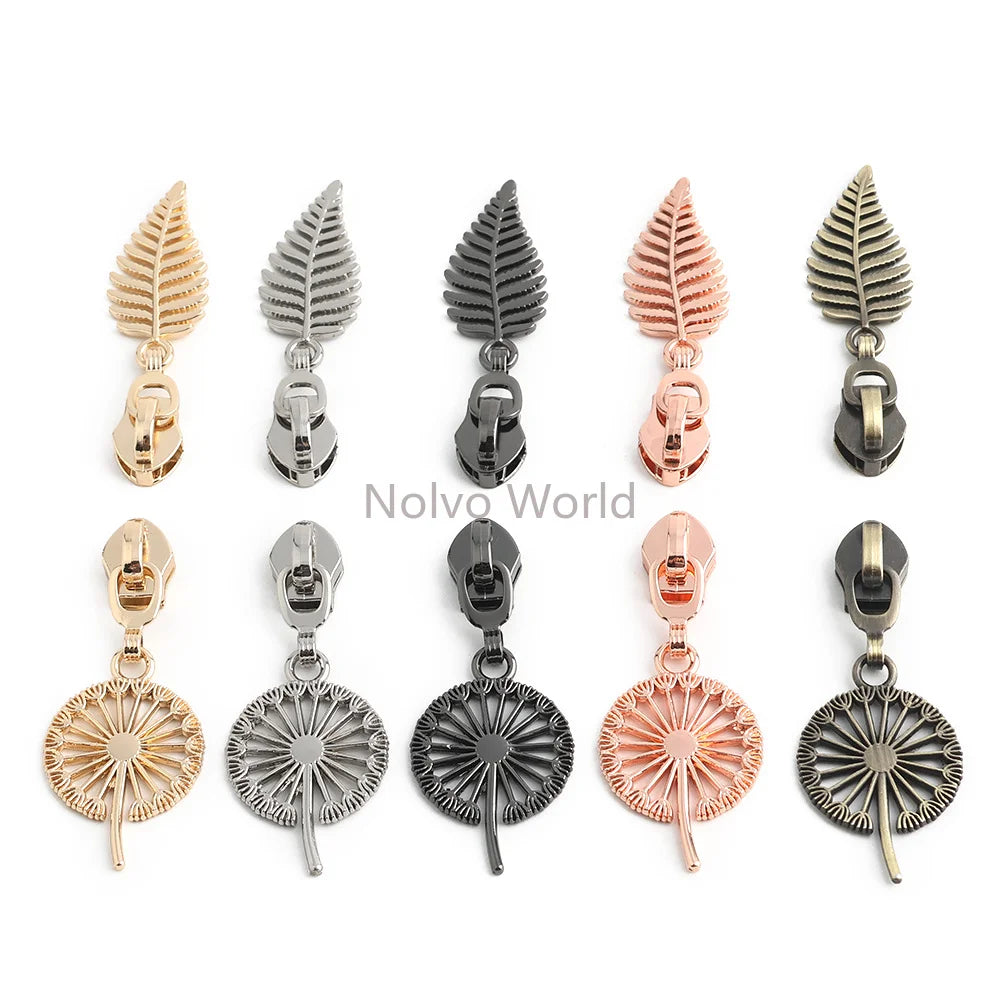 10/30/100PCS 5# Dandelion,Fern Leaf Shape Limited Letter Embossed Zipper Puller Sliders For Handbag Backpack Garment Accessories