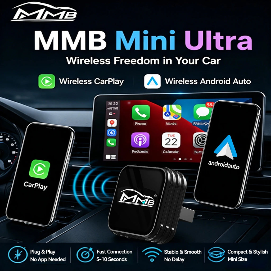 MMB Mini Ultra 2in1 Wireless CarPlay Adapter Android Auto Dongle Wired to Wireless CarPlay & Android Auto Plug&Play for 98% Cars