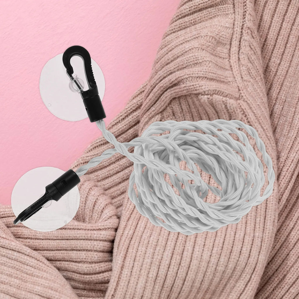 Portable Retractable Travel Clothesline Elastic Laundry Cord Suction Cups and Hooks for Indoor Outdoor Hotel Room