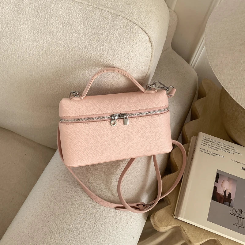 Fashionable and Sweet Dopamine Colored Diagonal Cross Bag Litchi Pattern Hand-held Box Bag Daily Commuting Versatile Square Bag