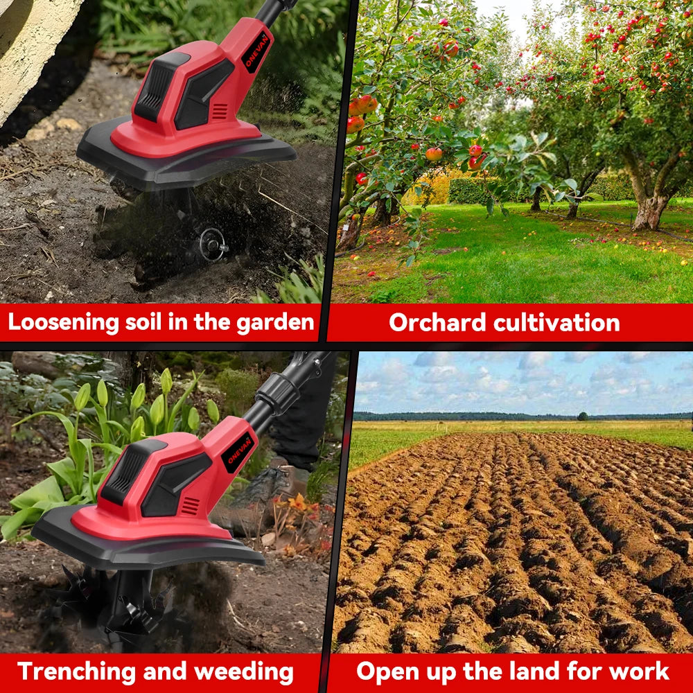 ONEVAN 4000W Electric Tiller Cultivator Portable Grass Trimmer Handheld Cordless Garden Soil Turning Tool For Makita Battery Pin