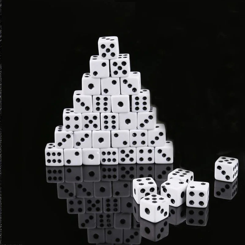 100PCS Mini White Dice Set - 5mm 8mm 10mm 12mm 14mm 16mm D6 Sizes Square-Edged with Black Dots for Board Games