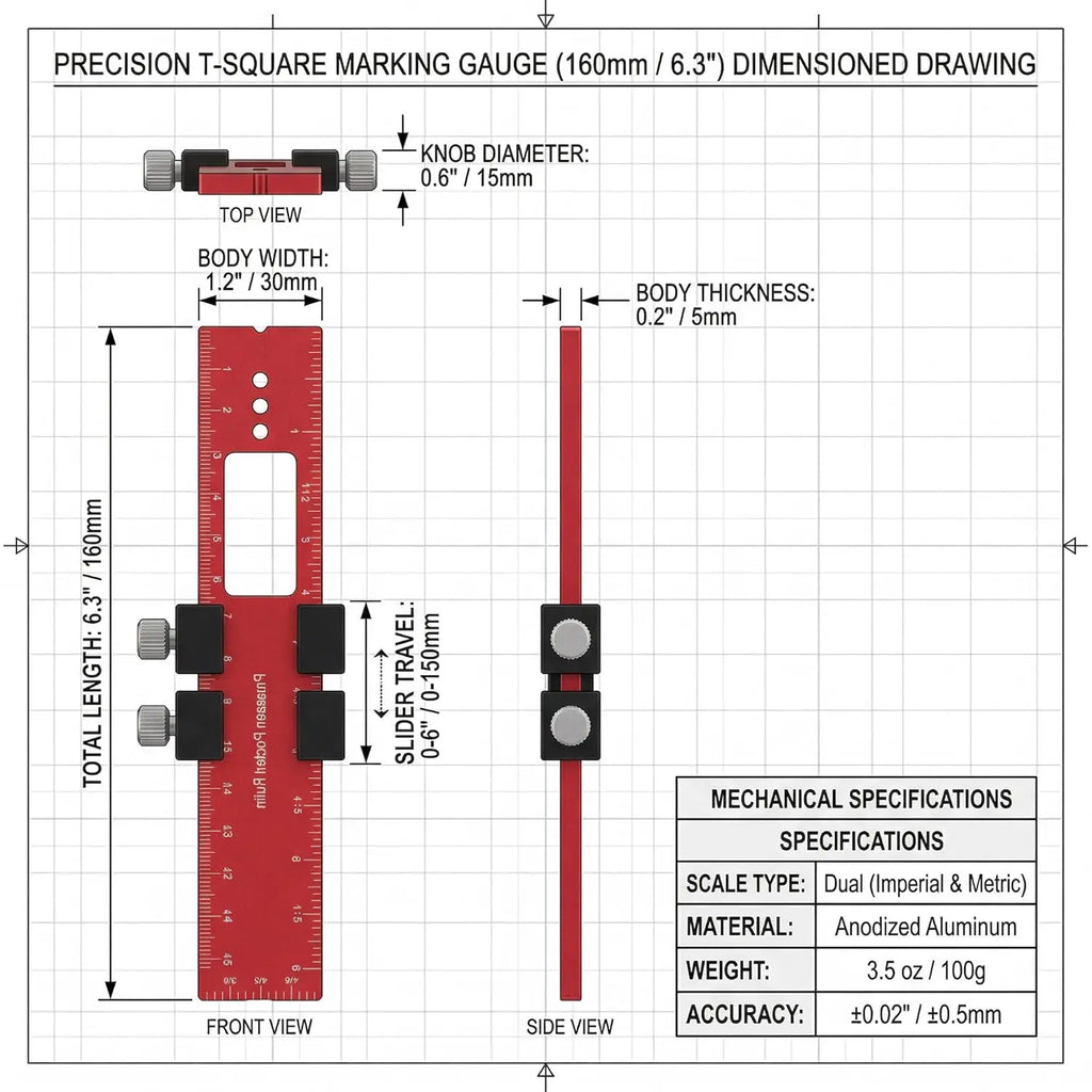 Precision Metal Slide Aluminum Alloy Pocket Ruler with Inch Metric Dual Scale for Woodworking Measurement Scribe DIY Hand Tools