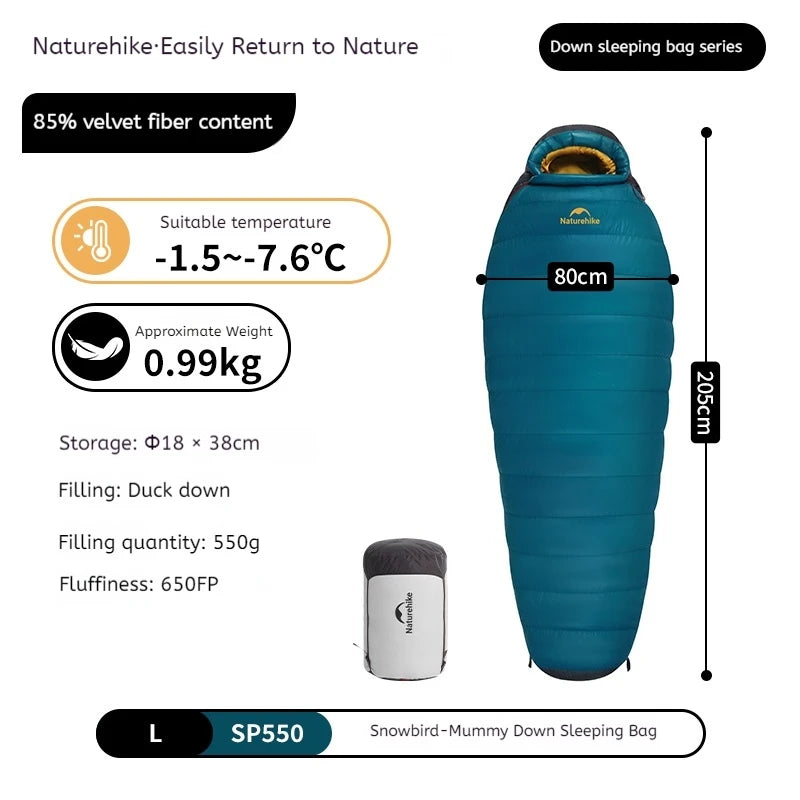 Naturehike Snowbird Mummy Sleeping Bag SP400/SP550/SP700/SP1000 for Outdoor Hiking Travel Winter Warm Duck Down Sleeping Bag