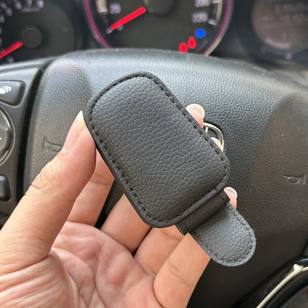 Magnetic Leather Car Sunglasses Holder, Universal Sun Visor Glasses Clip Card Ticket Storage Box Auto Interior Accessories 1PCS