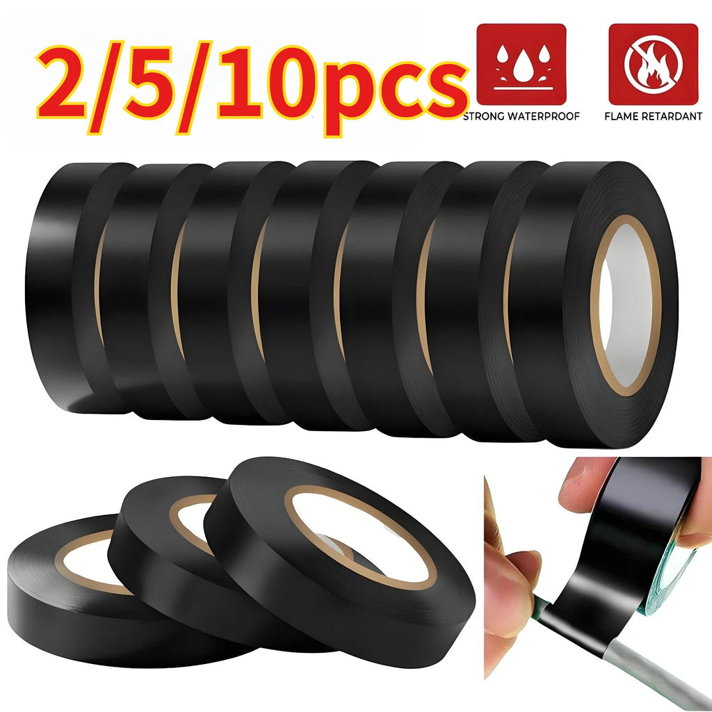2/5/10pcs Black Electrical Insulating PVC Tape Heat Resistant Self-Adhesive Electric Wire Protection Tape for Electrical Safety