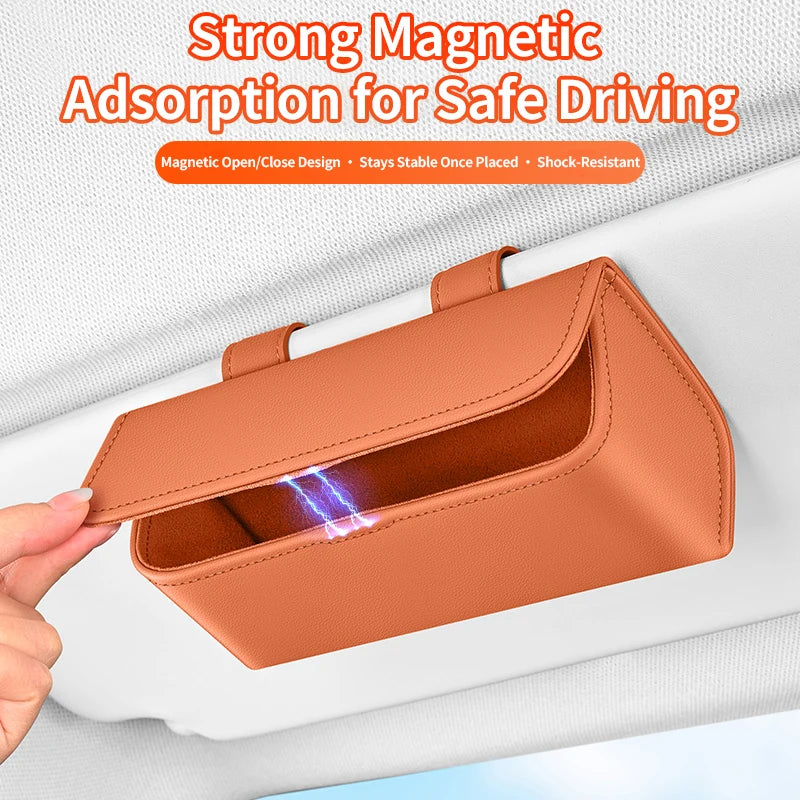 Car Sun Visor Glasses Holder Leather Multi-functional Storage Case Auto Sunglasses Holder Car Storage Box Interior Accessories
