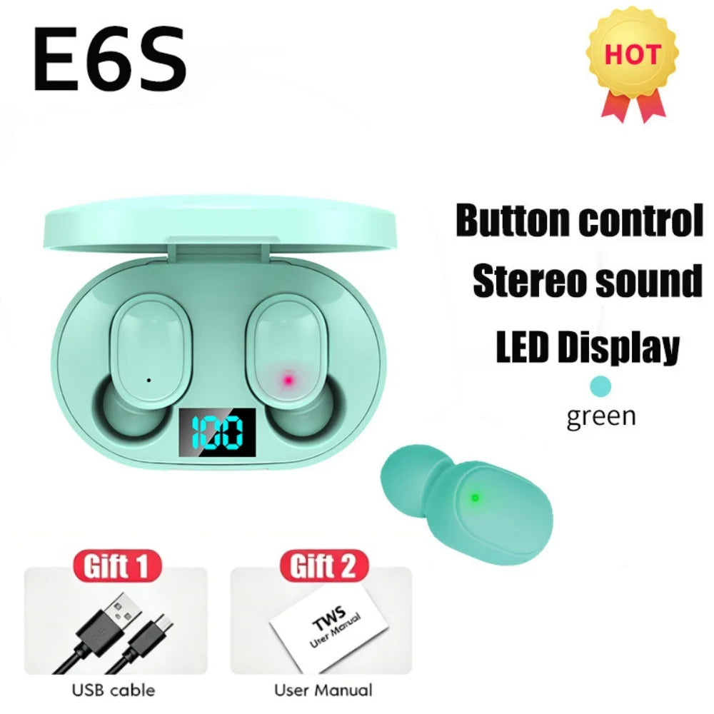 Wireless Earbuds Waterproof Bluetooth Earphones LED Dispay Box TWS E6S Stereo Sports Earbuds Handfree Headphones for Smartphone