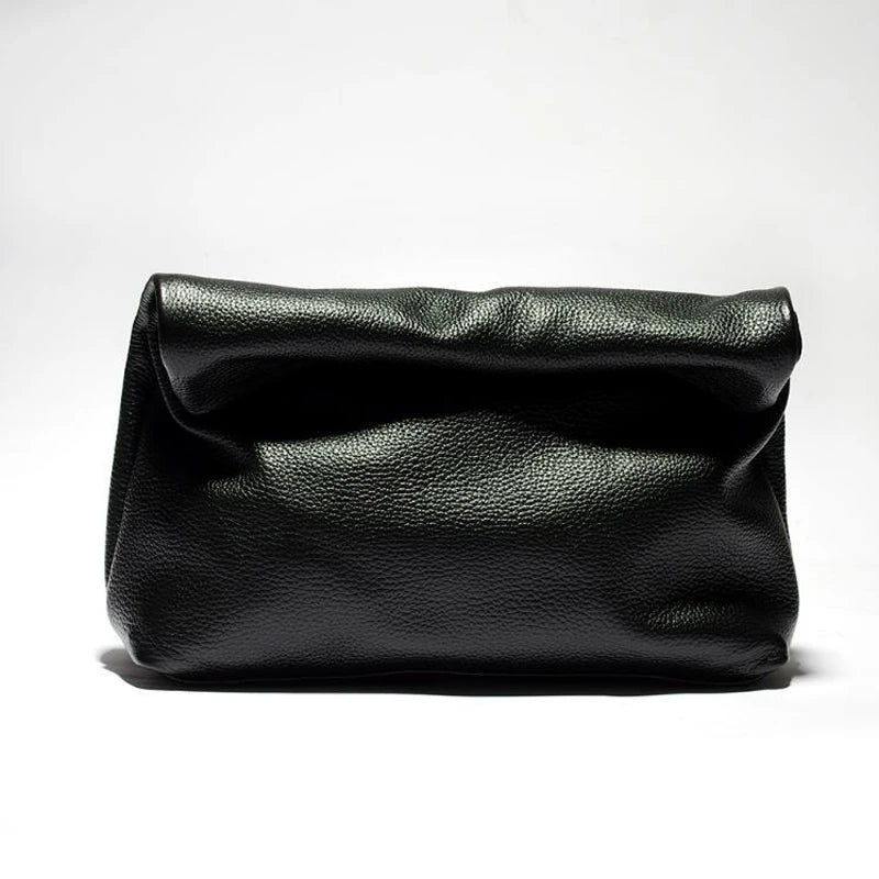 100% Genuine Leather Cowhide Handbag High Quality Leather Women's Foldable Designer Handbag Simple Magnet Handle Bags