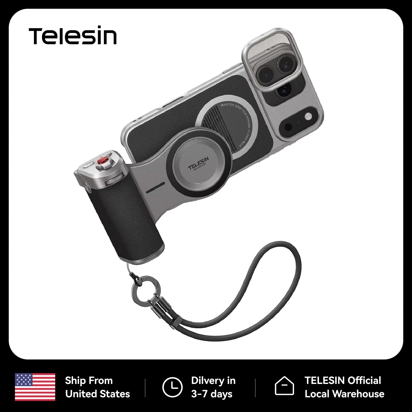 TELESIN Master Grip Set for iPhone17 Pro Pro Max Magnetic Phone Camera Hand Grip Holder 3200Mha Powerbank with Wireless Charging