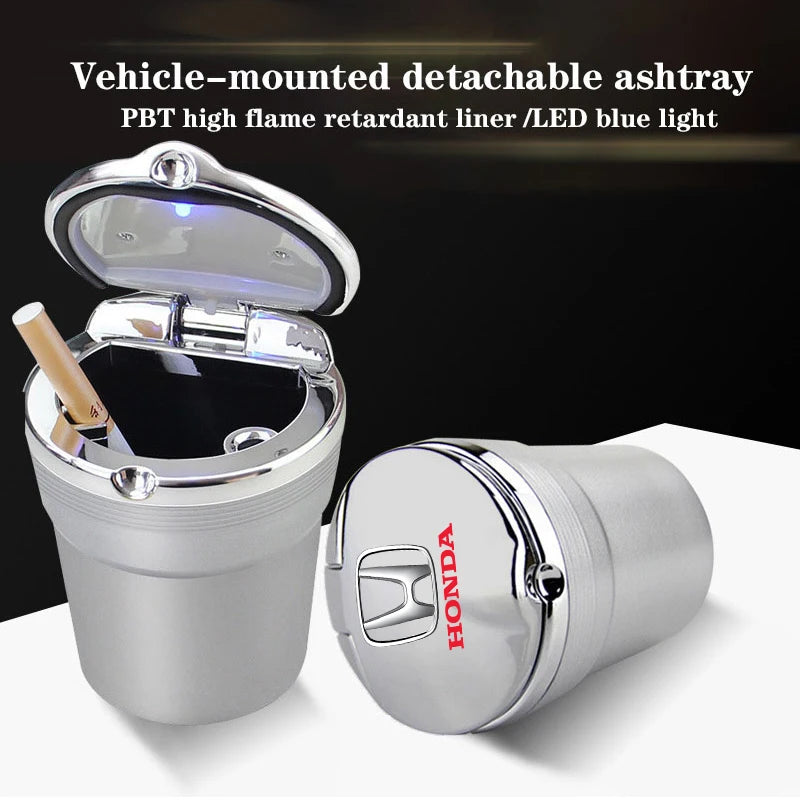Car Ashtray Car Garbag Can with Led Light with Cover For Honda Civic 10 11th Jazz City Gen Hrv Fit Accord Mugen RR Forza Vt600