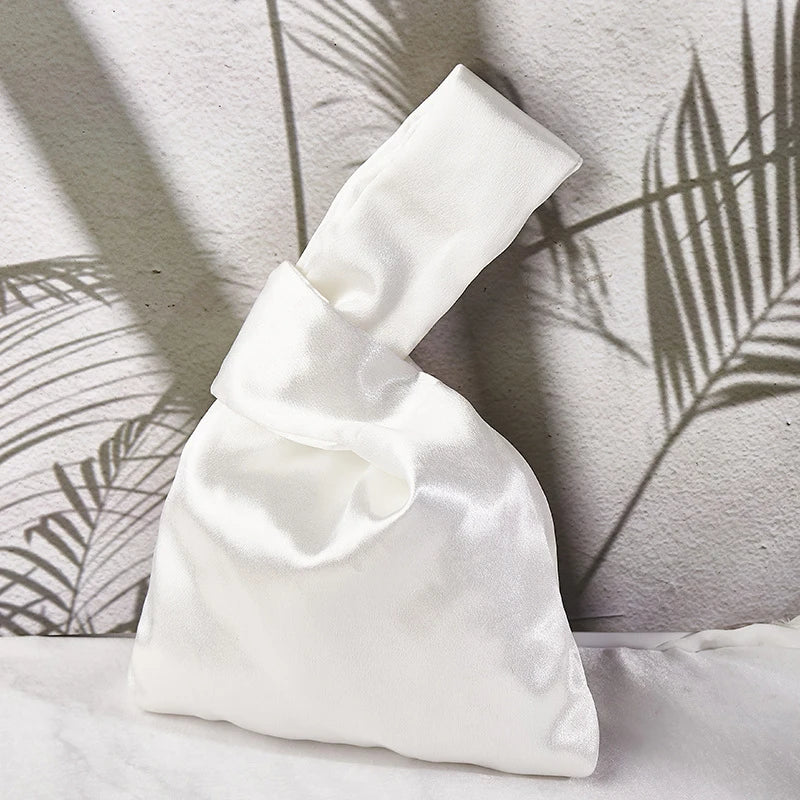 Women Wrist Bag Mini Knot Bag Vintage Silky Japanese Style Tote Bag Girl Key Phone Pouch Student Reusable Folding Shopping Bags