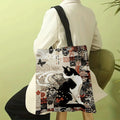 Classic Black And White Cat Tote Bag With Cat Print, Reusable Shoulder Shopping Beach Bag For Women, Durable Casual Carryall
