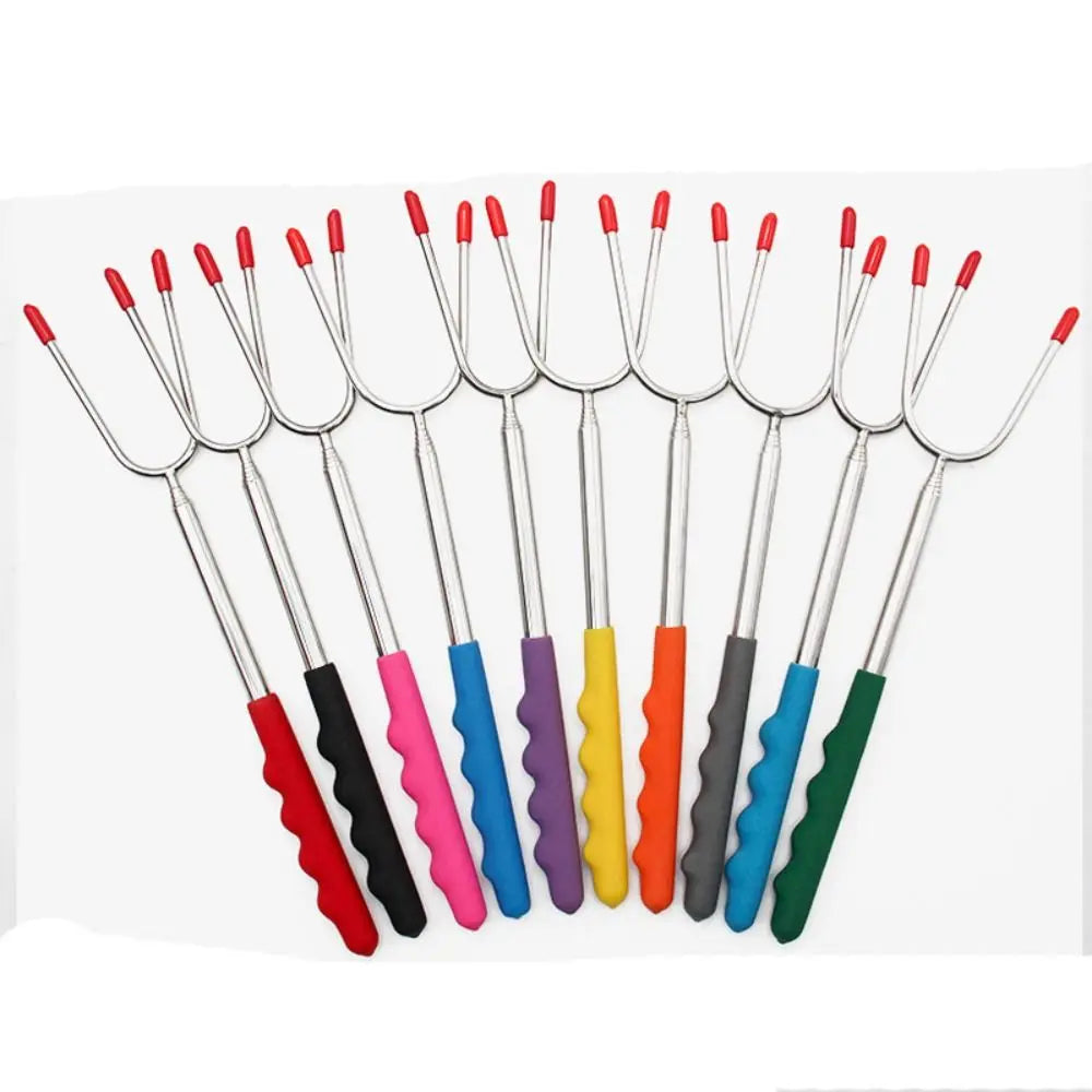 Telescopic BBQ Forks Marshmallows Roasting Sticks Stainless Steel Extendable Hot Dog Sausages Skewers Barbecue Tools