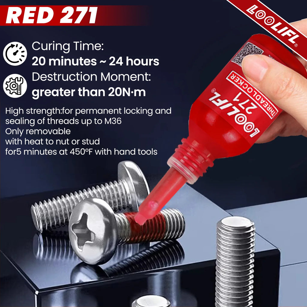 271 screw adhesive 50ml high-strength industrial adhesive, heat-resistant and vibration-resistant adhesive, detachable.