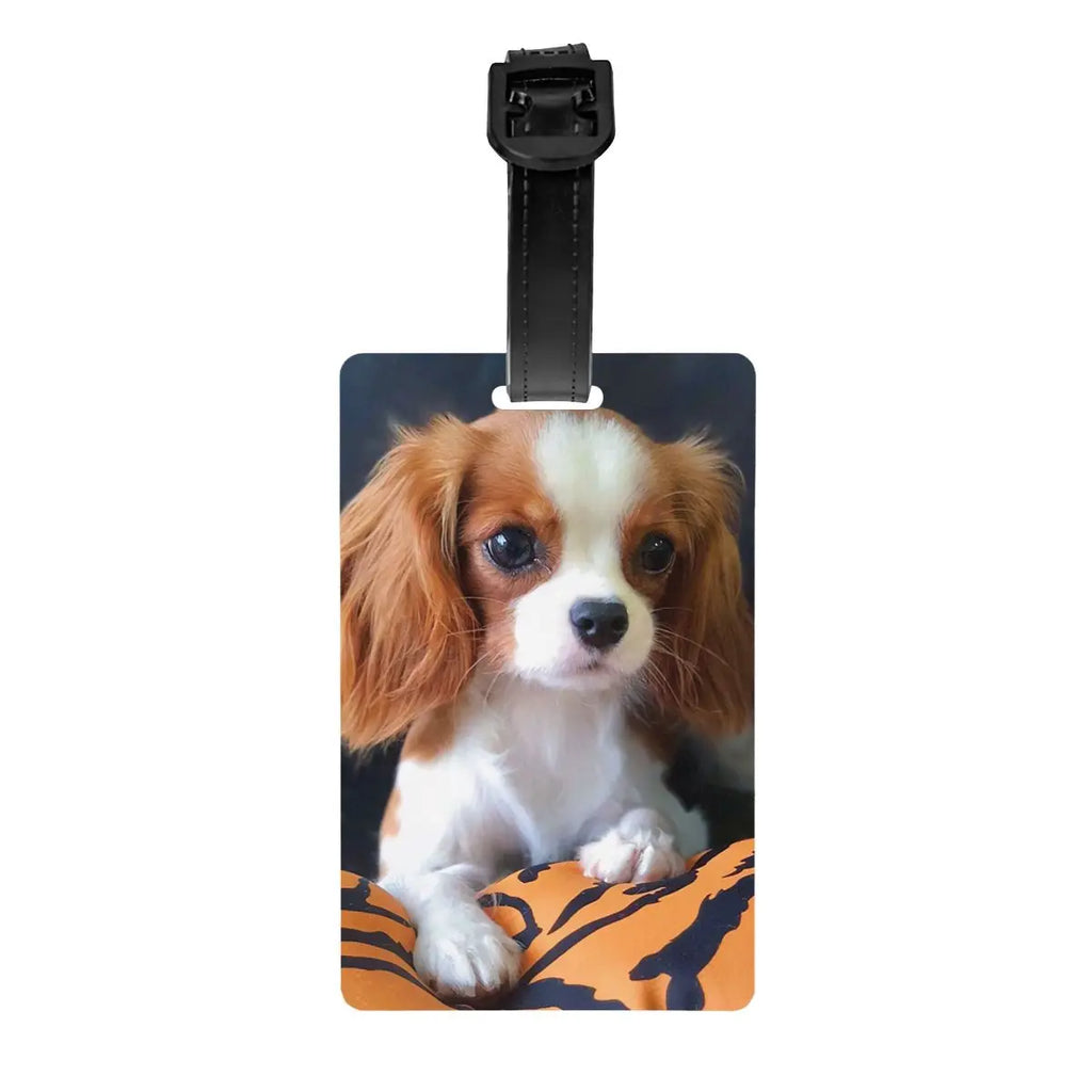 Custom Cavalier King Charles Spaniel Pet Portraits Art Luggage Tag Dog Suitcase Baggage Privacy Cover ID Label