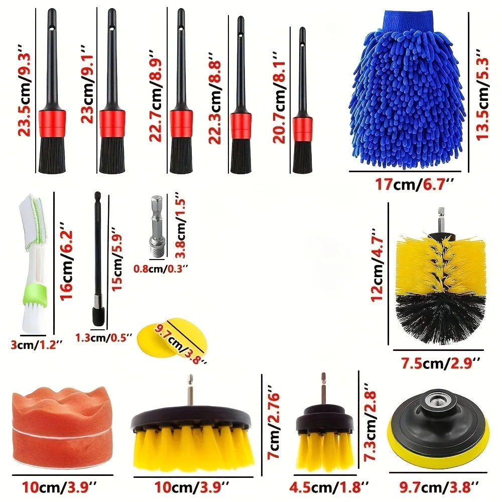 New Car Cleaning Kit Scrubber Drill Detailing Brush Set Air Conditioner Vents Towel Polisher Car Auto Detailing Tools