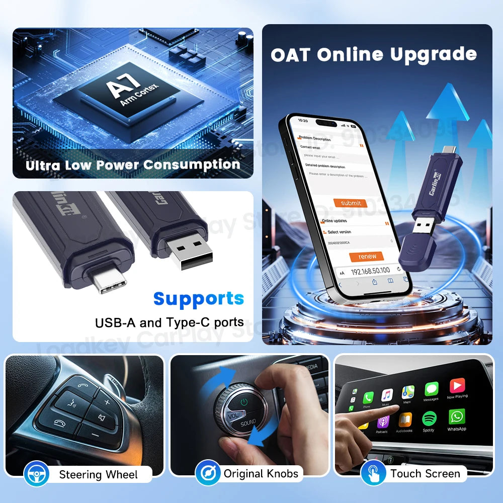 CarlinKit 5 Wireless Android Auto Wireless CarPlay Adapter 2In1 Mini SE Pro Auto Connect OTA Update Plug And Play USB-A/Type-C