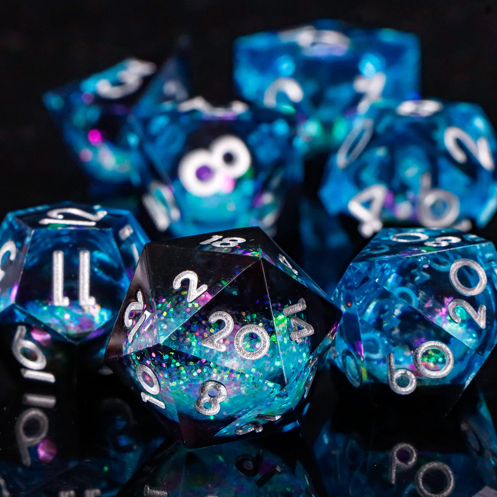 Blue Resin D&D Dice Set 7pcs Polyhedral Dice for Dungeons and Dragons, RPG Dice Role Playing Games D4, D6, D8, D10, D12, D20
