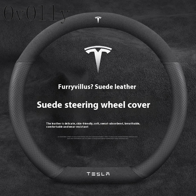 Suede Anti-slip Leather Car Steering Wheel Cover Auto Accessories for Tesla Model 3 Highland Y Juniper S Model X Roadster