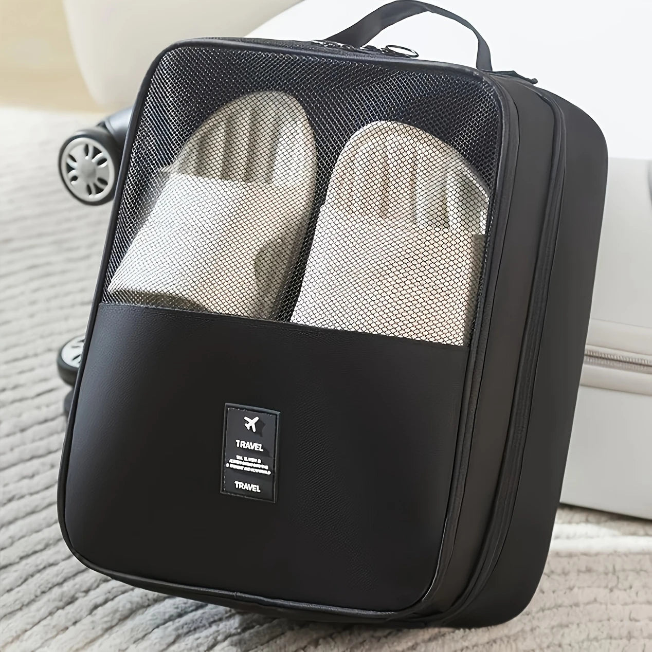 Travel Shoe Bags for Packing in Suitcase Shoe Travel Bag Organizer with Handle Multi-Layer Compartments Holds 3 Pairs of Shoes