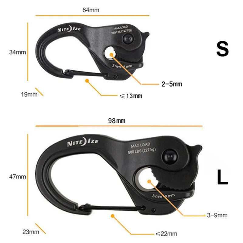 Knot-Free Rope Tightener Cast Aluminum Hanging Drawstring Buckle Hook Self-Locking Binding Fixed Mechanism Camping Outdoor Tools