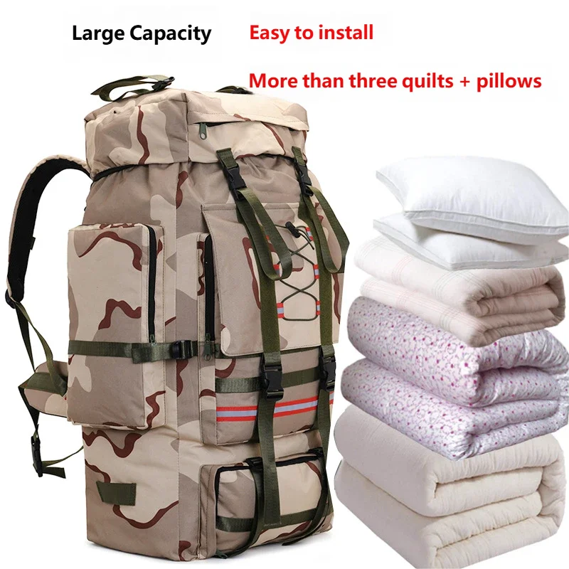 130L Hiking Camping Backpack Travel Large Luggage Bag Trekking Outdoor Sports Pack Molle Trekking Rucksack with Reflective Strip