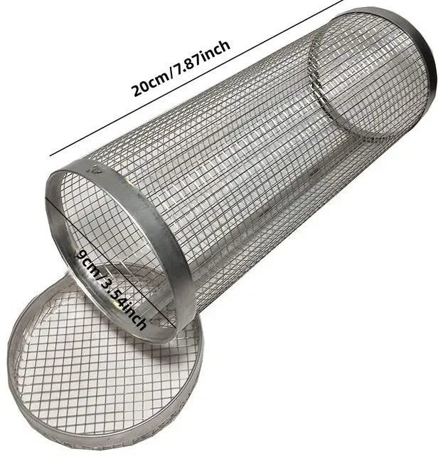 High - Quality Circular Stainless Steel Rolling BBQ Basket - Sturdy Wire Mesh Cylinder - Ideal for Outdoor Camping Barbecuing
