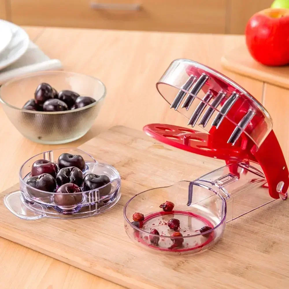 Stainless Steel Cherry Pitters Corer Handheld Press Cherry Pitter Remover with 6 Holes Multi-Purpose Fruit Core Pitting Tools