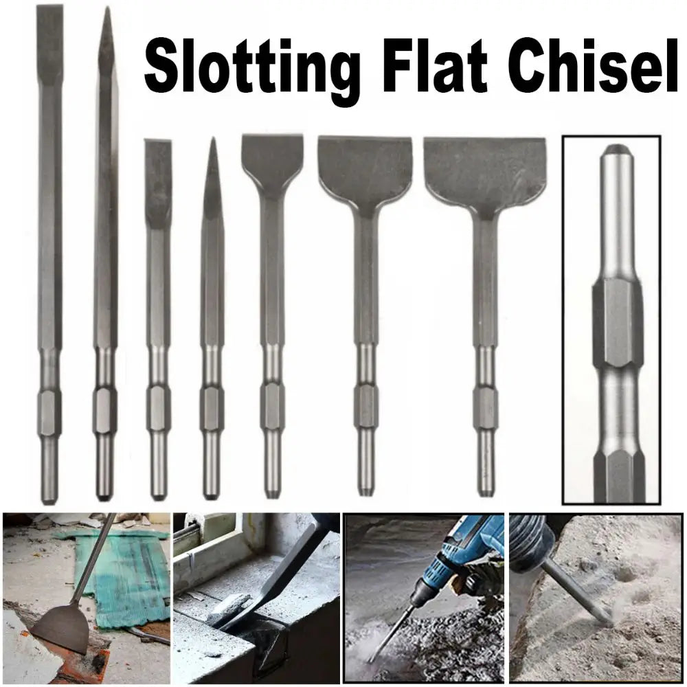 Hexagonal Shank Slotting Flat Chisel Steel Silver Impact Bit High Hardness Flat Head Electric Hammer Drill Bit Brick