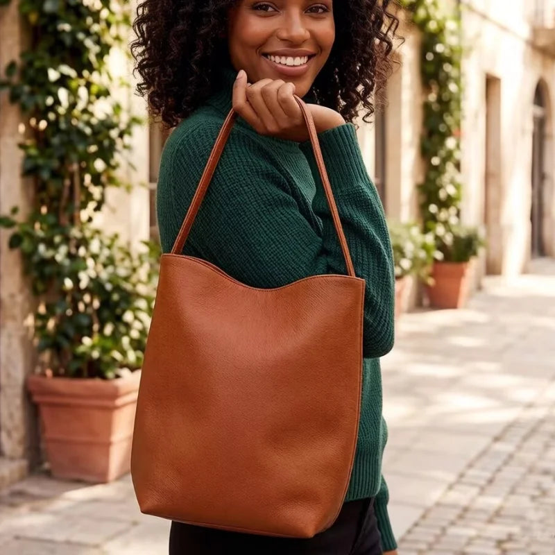 Big Bucket Handbag,Genuine Leather Shoulder Bags,Designer Women Luxury Brand Handbags,Crossbody Bags,Soft Cowhide Travel Tote