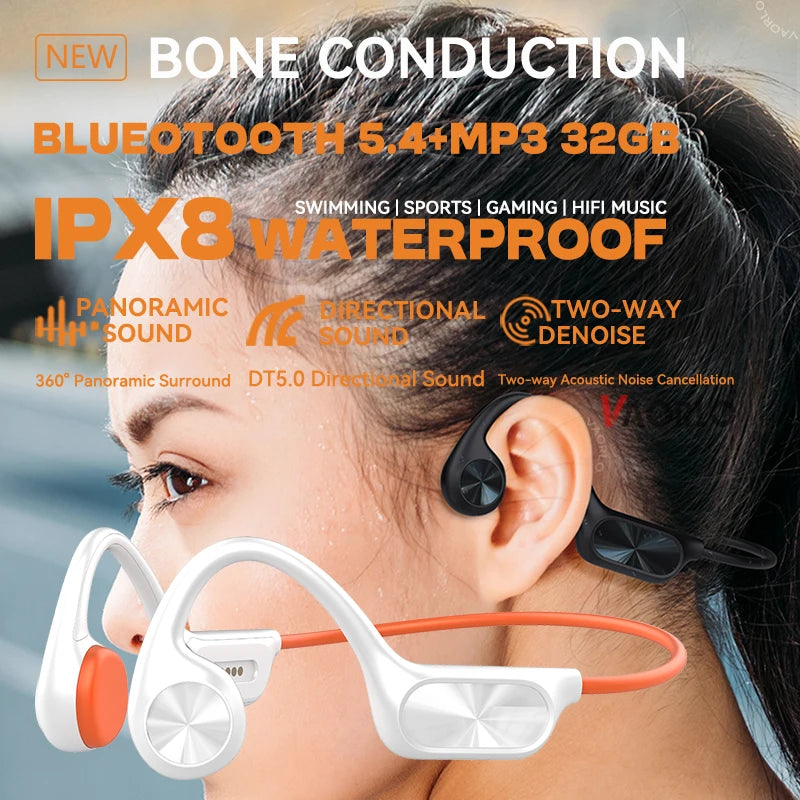 2025 Bone Conduction Wireless Headphones IPX8 Waterproof Swimming Headset 32GB MP3 Player BT5.4 With Mic Music  Sports Earphone