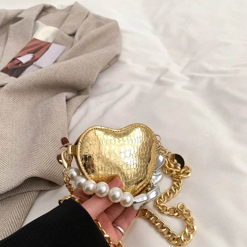 Fashion Sling Bag Mini Crossbody Bag For Women Purse Lipstick Pouch PU Leather Shoulder Bag Cute Heart Love Evening Clutch Bag