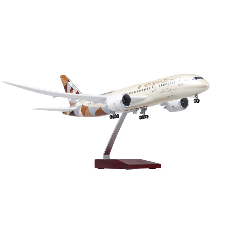 43cm Airplane Toy b787 Aircraft Etihad Air Airplane Model Resin with Light & Wheel Planes Airplanes Decoration Home Plane Toy