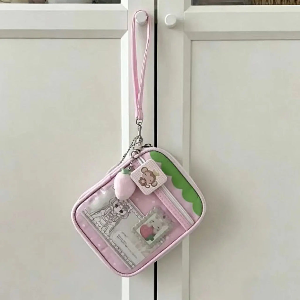 Kawaii Ita Bag Pouch, Transparent Window for Anime Badge/Photocard Display, Soft Girl Style Storage Bag for Small Items, Card Ho
