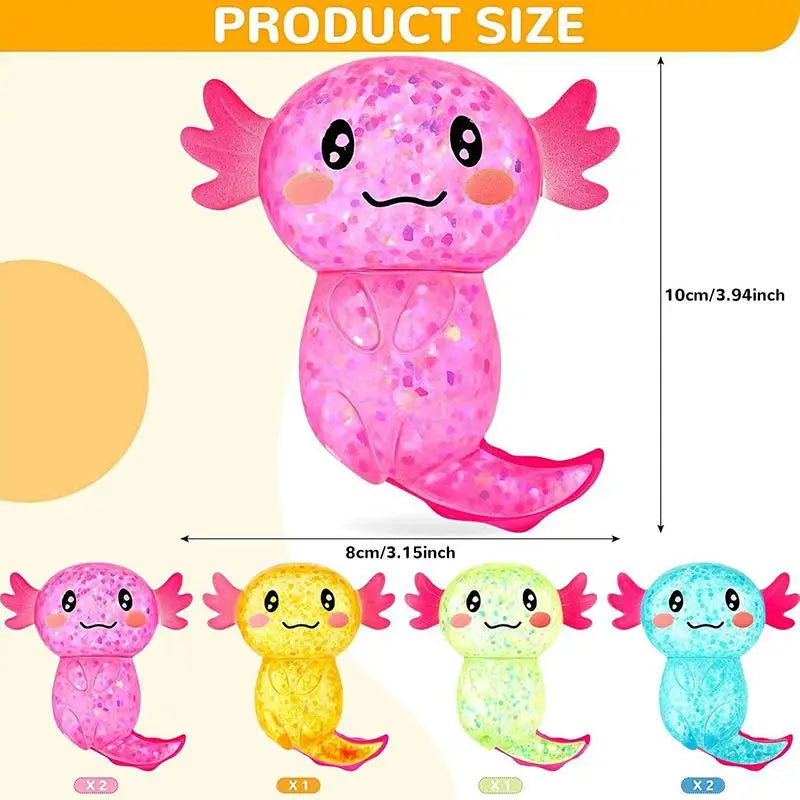 [J]Glitter Stress Relief Decompression Axolotl Toy Cute Malt Sugar Squeeze Fidget Toy For Adults Kids Adults Birthday Party Gift