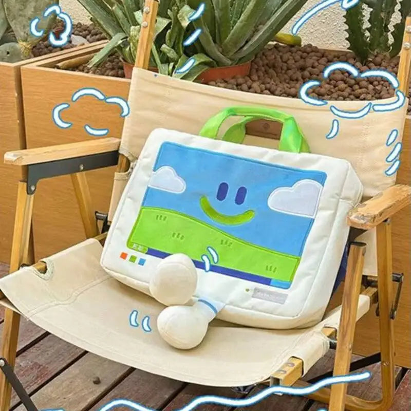 Funny Cartoon Smiling Face Shoulder Bag Casual Computer Protective Student Embroidery Laptop Fashion Big Capacity Versatile Bag