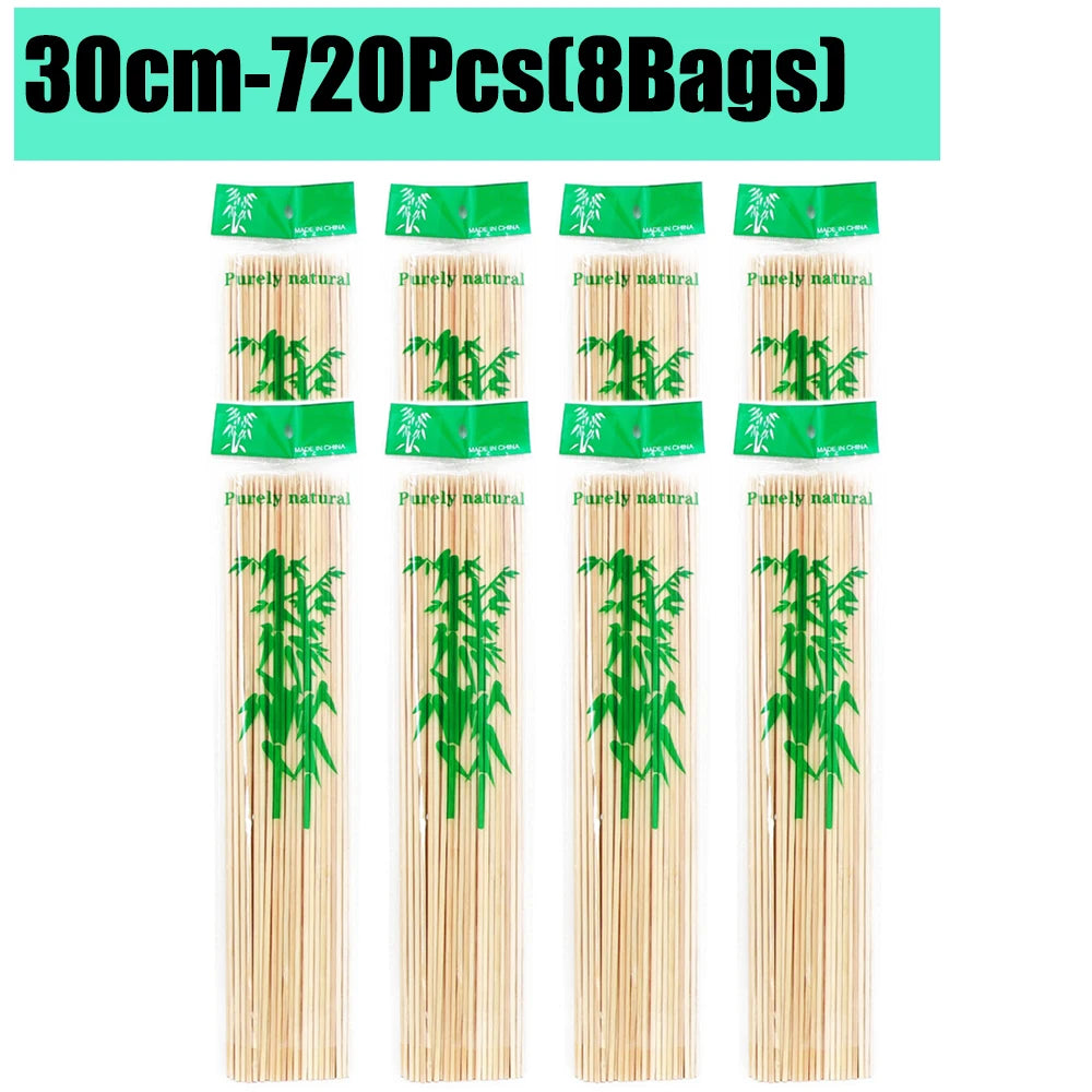 90-1350Pcs Disposable BBQ Bamboo Sticks 15/20/25/30cm for Grilling, Fruit, Kabob,BBQ, Barbecue, Kitchen, Camping, Outdoor