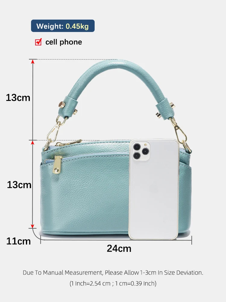 Zency Women Blue Red Bag Soft Genuine Leather Zipper Cowhide Leather Shoulder Bag Ladies Crossbody Small Handbag Satchels Sac