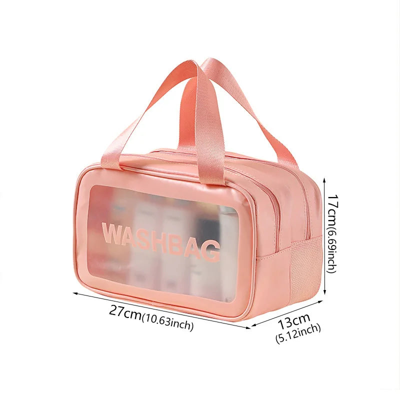 Wet-dry separation makeup bag portable toiletry bag travel essentials transparent frosted PU portable handheld bath storage bag