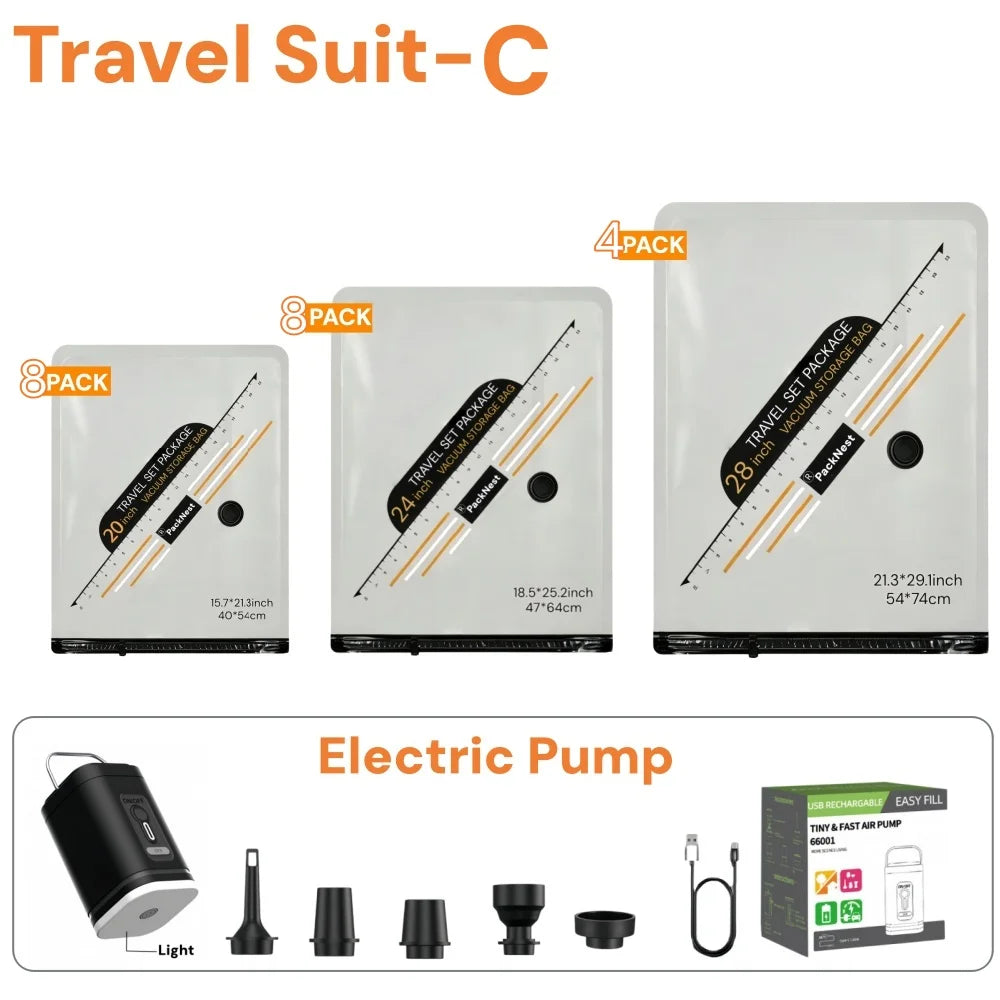 Vacuum Bags for Travel Set with Electric Pump,Compression Space Saver Packing Bags for Luggage Suitcase Clothing Storage Bag