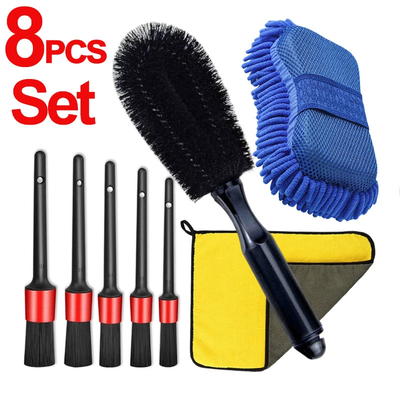 Car Washing Kit Detailing Cleaning Brush Sponge Wash Towel Cloth Tire Wheel Cleaning Brush Car Care Interior Exterior Clean Tool