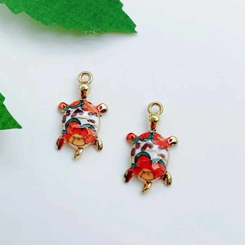 16pcs mixed with 16 cute oil drop printed ocean turtle DIY accessories pendant alloy accessories