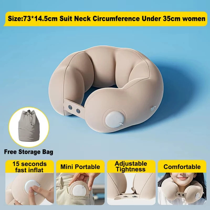 Inflatable Neck Travel Pillow Airplane Pillow U-shaped Cervical Orthopedic Protection Pillow Outdoor Portable Foldable Pillow